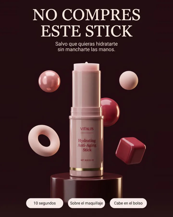 No compres este stick, salvo que quieras hidratarte sin mancharte las manos. 10 segundos, sobre el maquillaje, cabe en el bolso