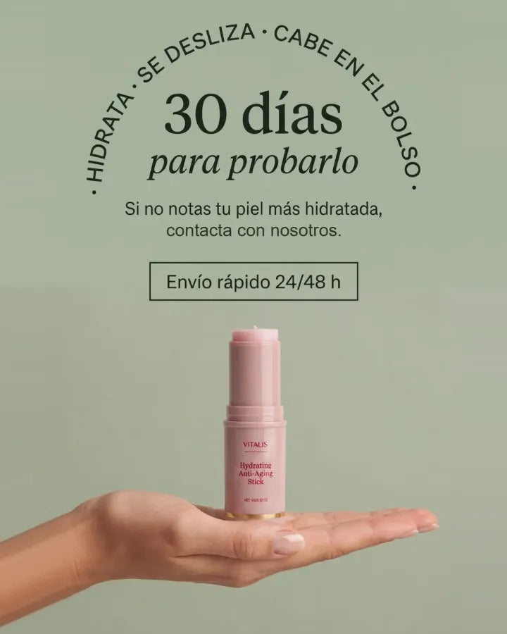 Hidrata, se desliza, cabe en el bolso. 30 días para probarlo: si no notas tu piel más hidratada, contacta con nosotros. Envío rápido 24/48 h