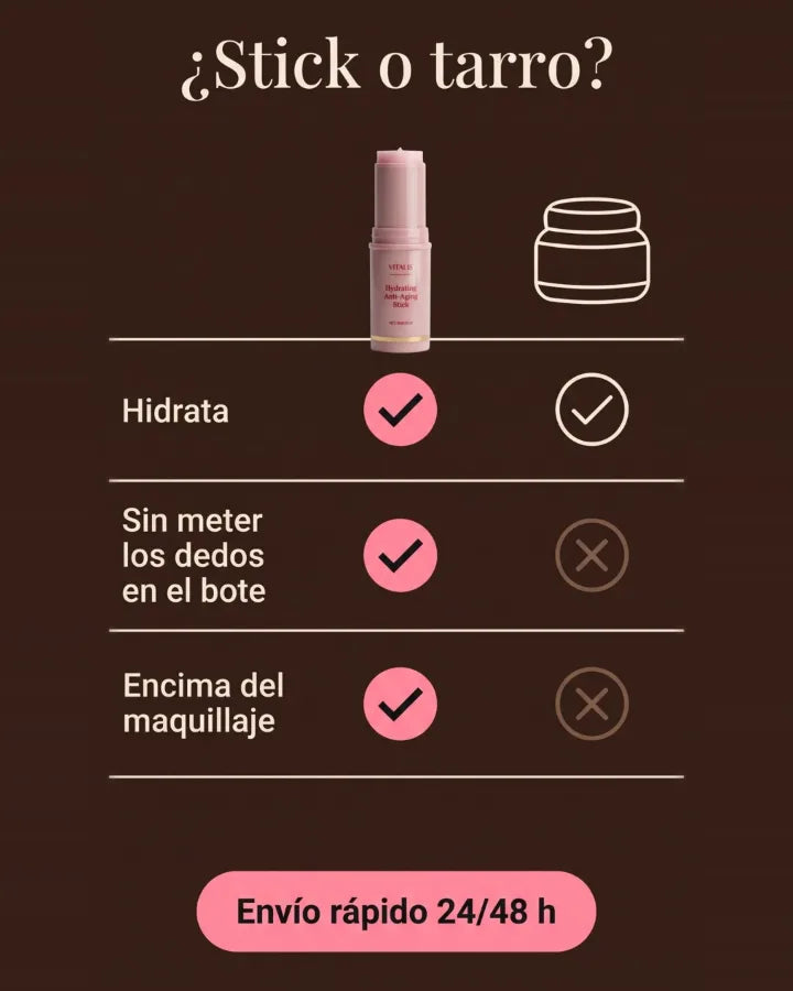 ¿Stick o tarro? Los dos hidratan; solo el stick se pone sin meter los dedos en el bote y encima del maquillaje. Envío rápido 24/48 h